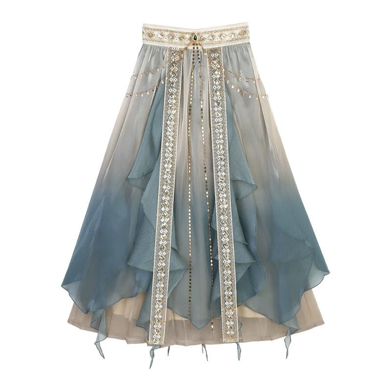 Vintage Pieces Top Lace Veil Sequin Four Skirt Embroidery Shawl