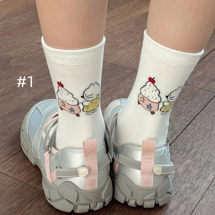 Cute Cartoon Pattern Calf Socks