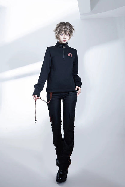 Stand Collar Long-Sleeve Gothic Prince Ouji Pants Set