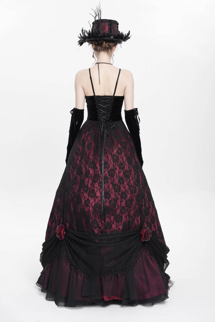 Jacquard Floral Beaded Gothic Long Slip Dress