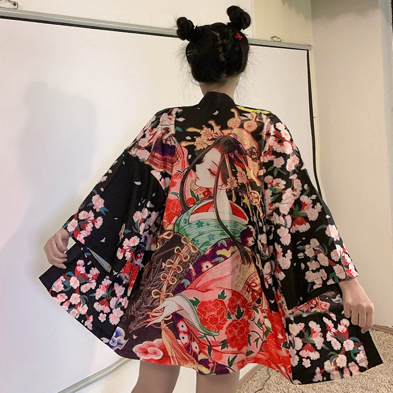 Vêtements d'extérieur kimono vintage pour fille animée