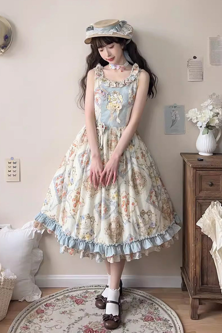 Cat Rose Tea Sleeveless Jumper Dress with Ruffle