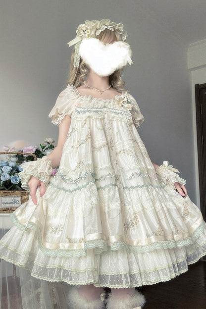 Multicolor Daisy Poetry Print Ruffle Lace Sweet Dress