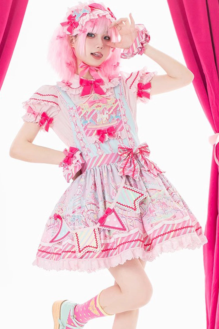 Candy-Park Print Ruffled Bowknot Strap Lolita Dress in Two Colors