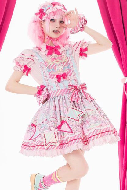 Candy-Park Print Ruffled Bowknot Strap Lolita Dress in Two Colors