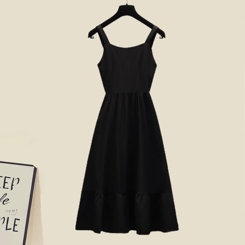 Knit Sweater Cross Slip Dress Ruffled Hem