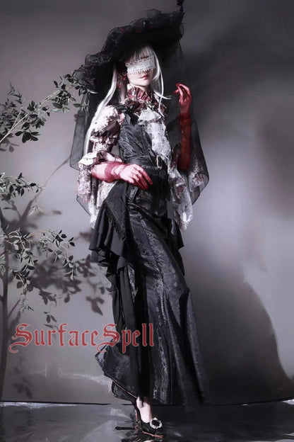 Snake Print Flared Fishbone Mermaid Gothic Lolita Skirt in Black Faux Leather