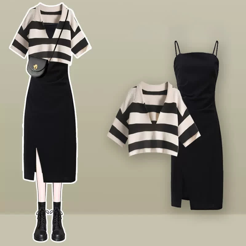 Split Slip T-Shirt Dress Ruffled V-neck