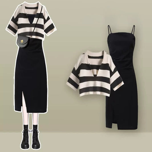 Split Slip T-Shirt Dress Ruffled V-neck