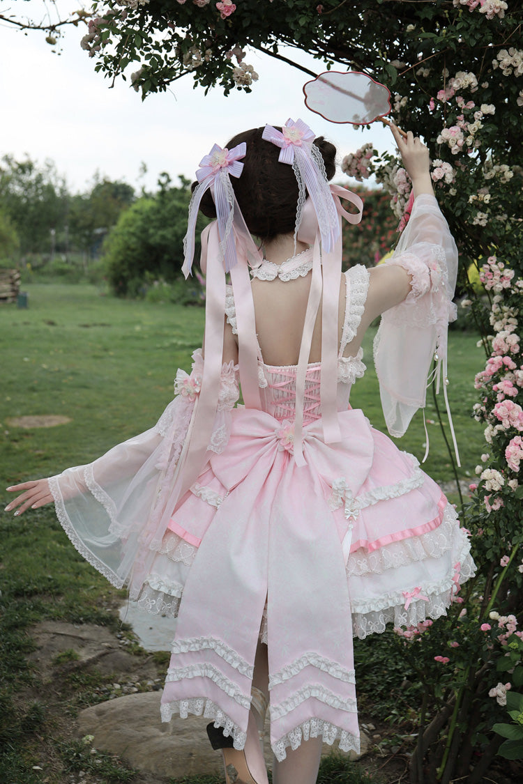 Rose Cherry Prelude Square Neck Sleeveless Layered Ruffled Bow Lace Embellished JSK Gown