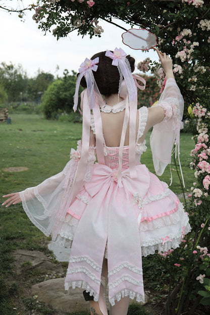 Rose Cherry Prelude Square Neck Sleeveless Layered Ruffled Bow Lace Embellished JSK Gown