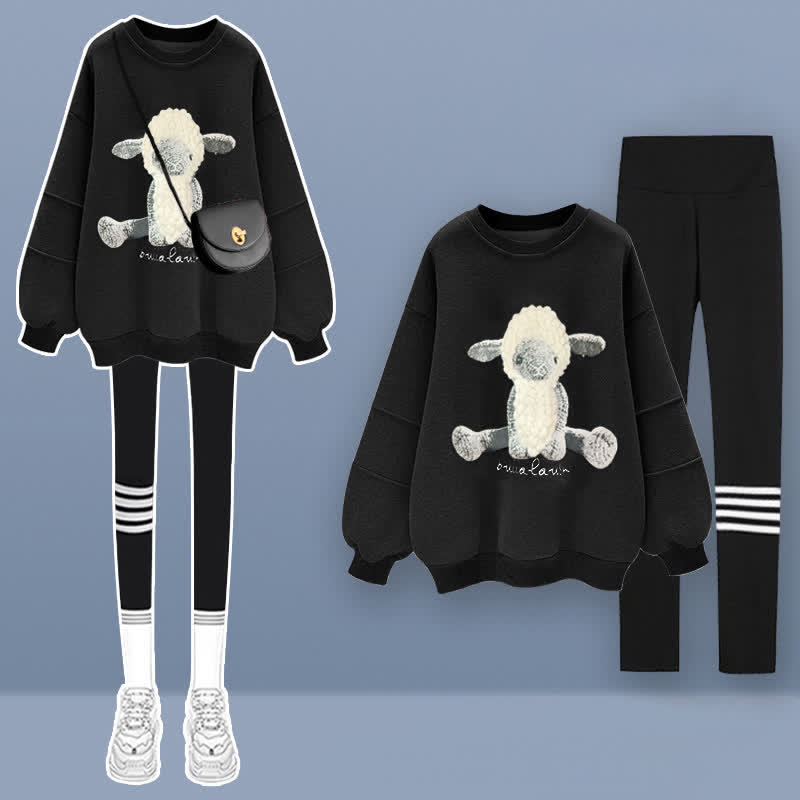 Ensemble sweat-shirt et pantalon en peluche à motif de mouton