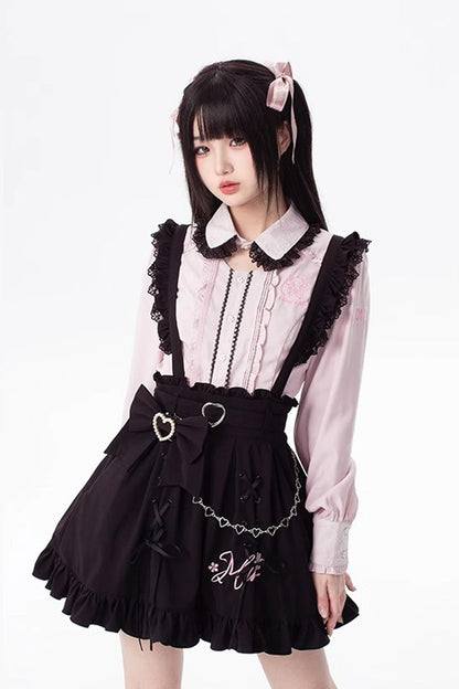 Black Hatsune Miku Ruffle Embroidery Lace-Up Skirt