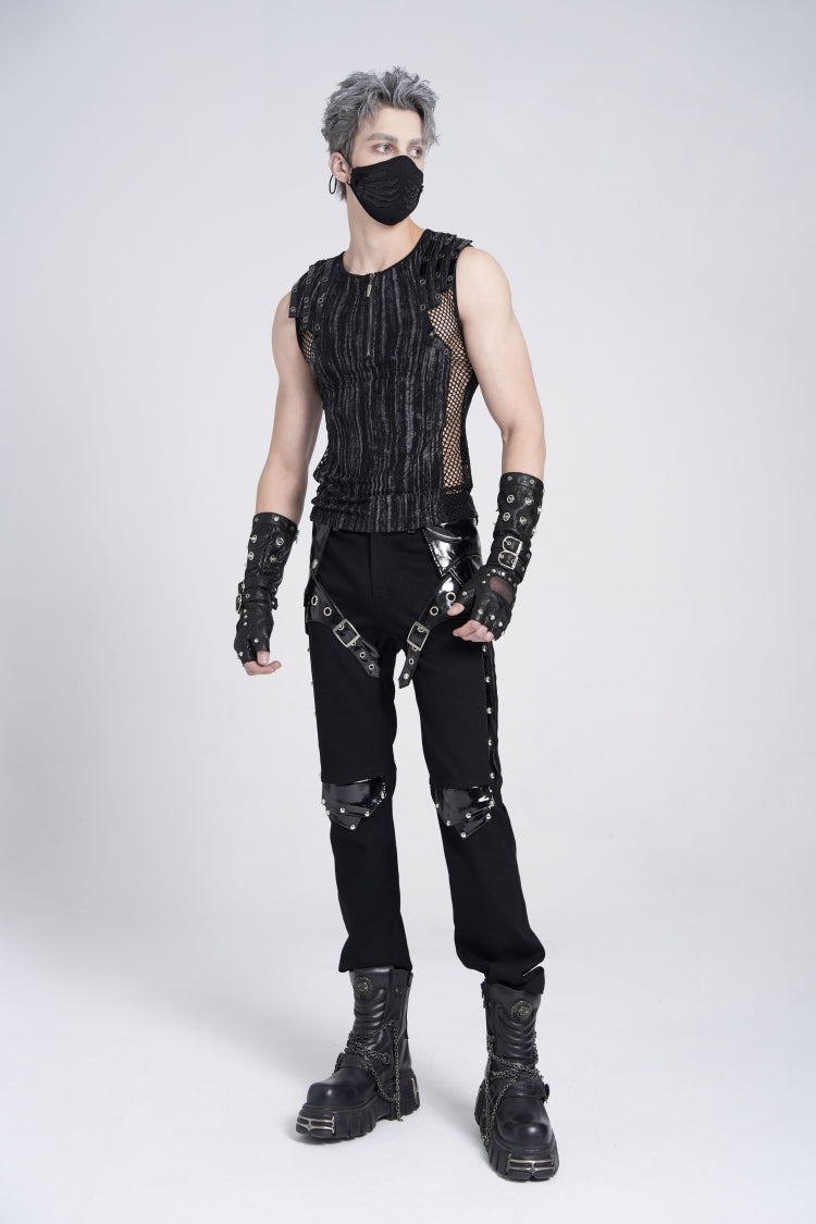 Ribbed Gothic Vest with Mesh and Zippers