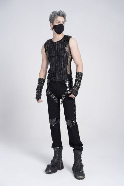 Ribbed Gothic Vest with Mesh and Zippers