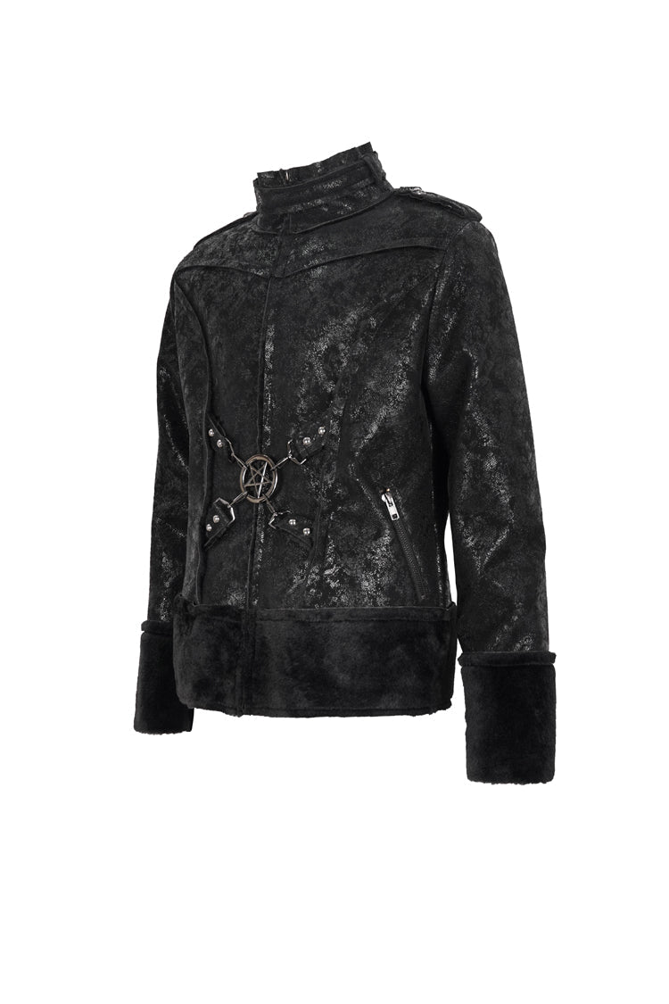 Punk Men's Coat in Retro Suede with Short Plush and Five-Pointed Star Decoration