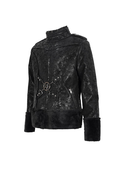 Punk Men's Coat in Retro Suede with Short Plush and Five-Pointed Star Decoration