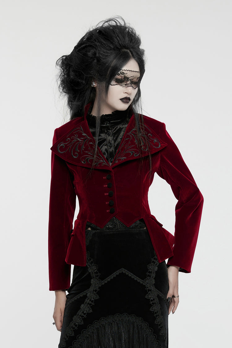 Crimson Swallowtail Velvet Long Sleeve Women's Goth Jacket