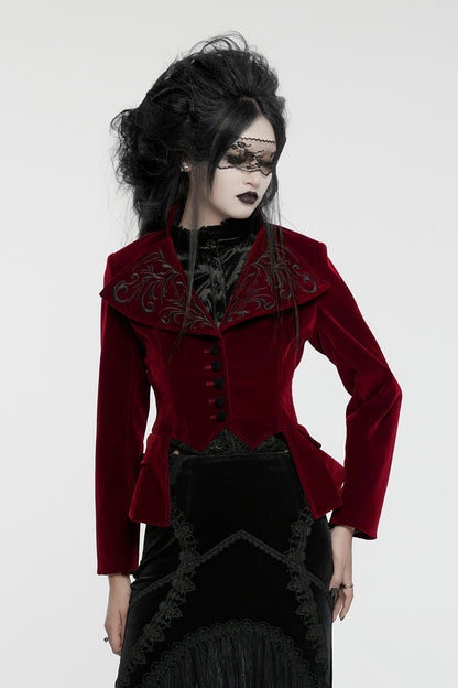 Crimson Swallowtail Velvet Long Sleeve Women's Goth Jacket