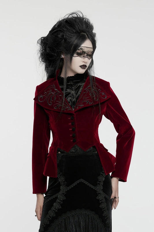 Crimson Swallowtail Velvet Long Sleeve Women's Goth Jacket