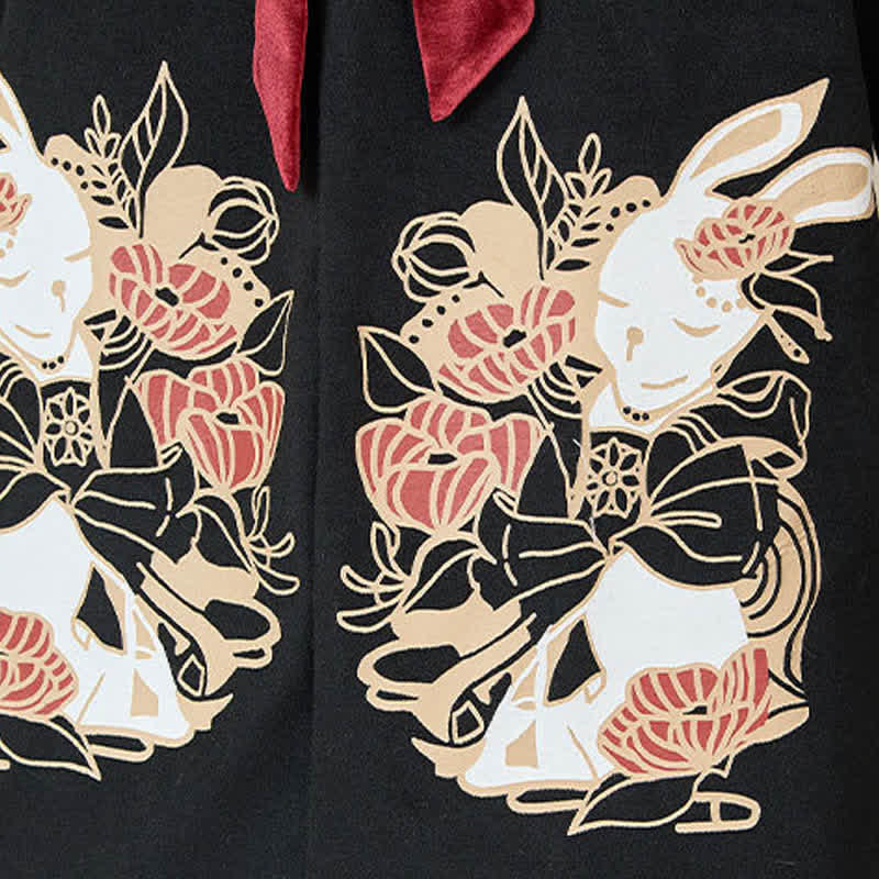 Chemise élégante brodée de lapin avec jupe taille haute à fleurs