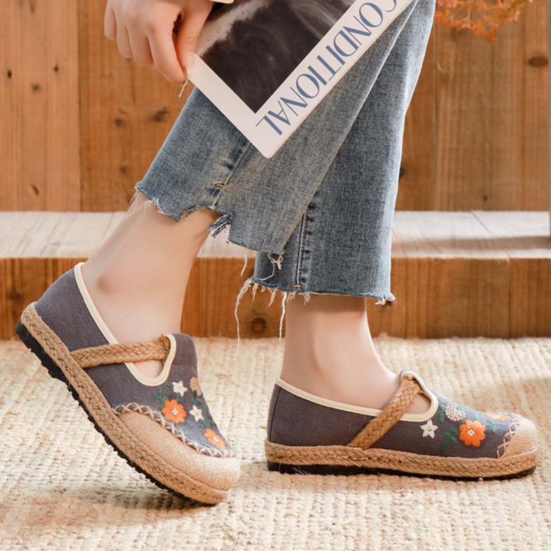 Vintage Blumen Canvas Flache Schuhe