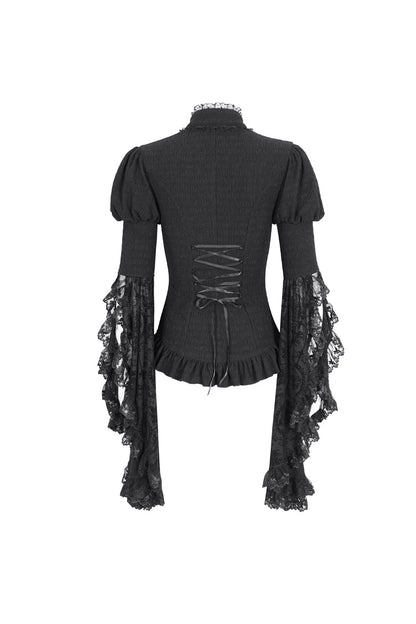 Women's Gothic Blouse with Trumpet Sleeves and Lace