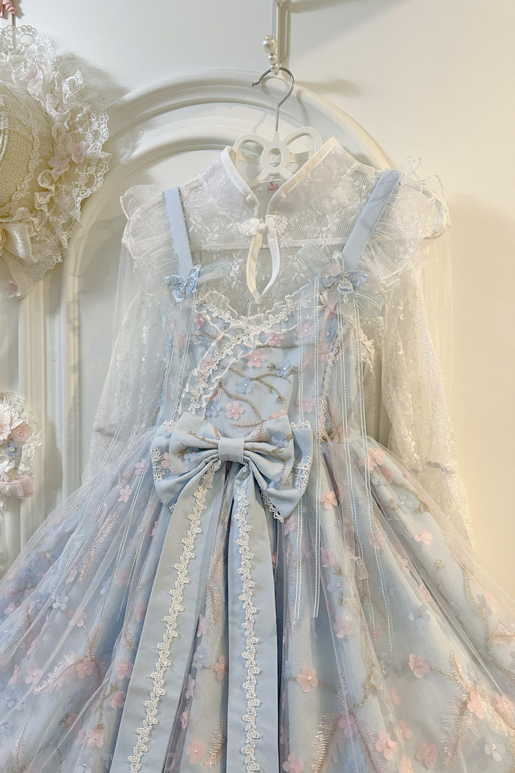 Sweet Sleeveless Ruffle Embroidery Bow Lace Chinese Style JSK Dress
