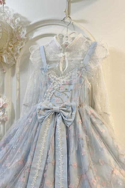 Sweet Sleeveless Ruffle Embroidery Bow Lace Chinese Style JSK Dress