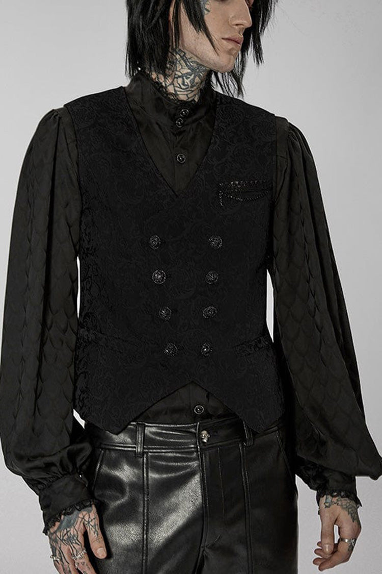 Elegant Asymmetrical V-Neck Embroidered Double Button Waistcoat
