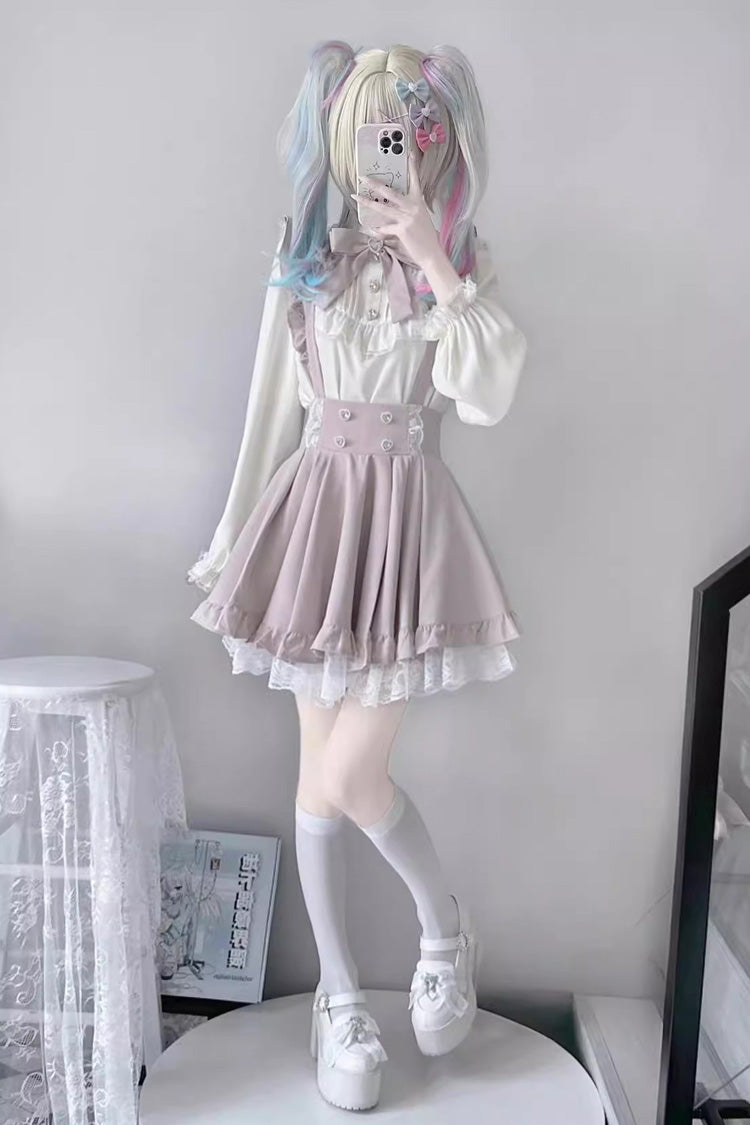 Puffy Hem Ruffle Sweet Suspender Skirt Two Colors