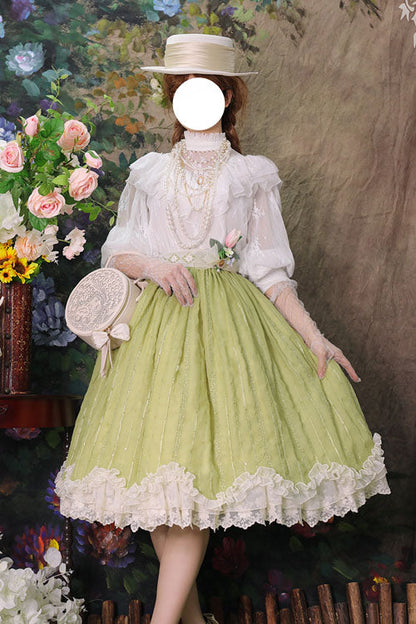 Green Elegant Vintage Tulip Multi-Layer Ruffle Classic Lolita Dress