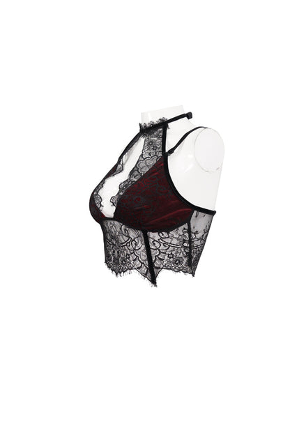 Velvet Chest Cutout Lace Hidden Side Zipper Sexy Gothic Halter Lingerie