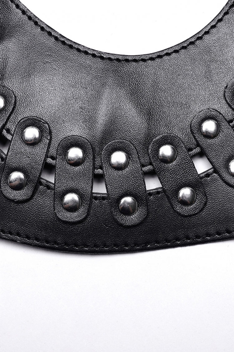 Detachable Steampunk Lingerie with Hollow Lace-Up in Black Faux Leather