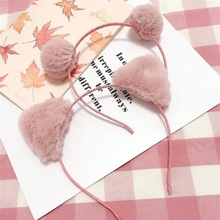 Kawaii Cat Ear Plush Ball Hair Hoop SP1812342