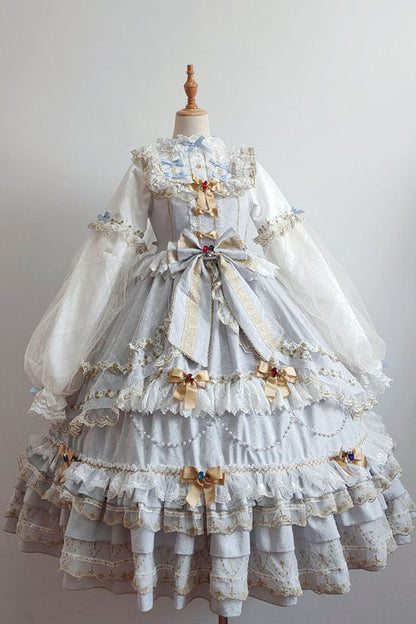 Blue Hanayome Sweet Lolita JSK with Bow and Multi-Layer Ruffles
