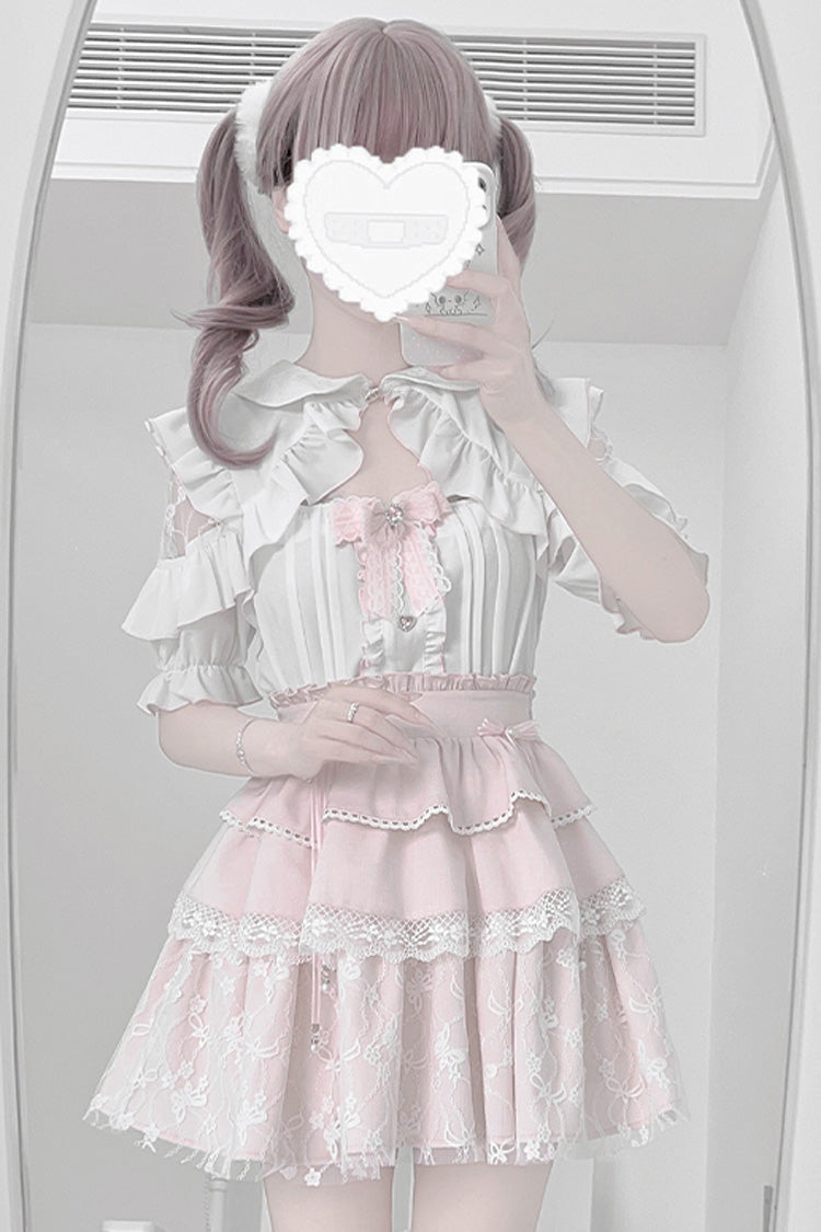 Triple-Layered Ruffle Bowknot Lace Jirai Kei Skirt Set