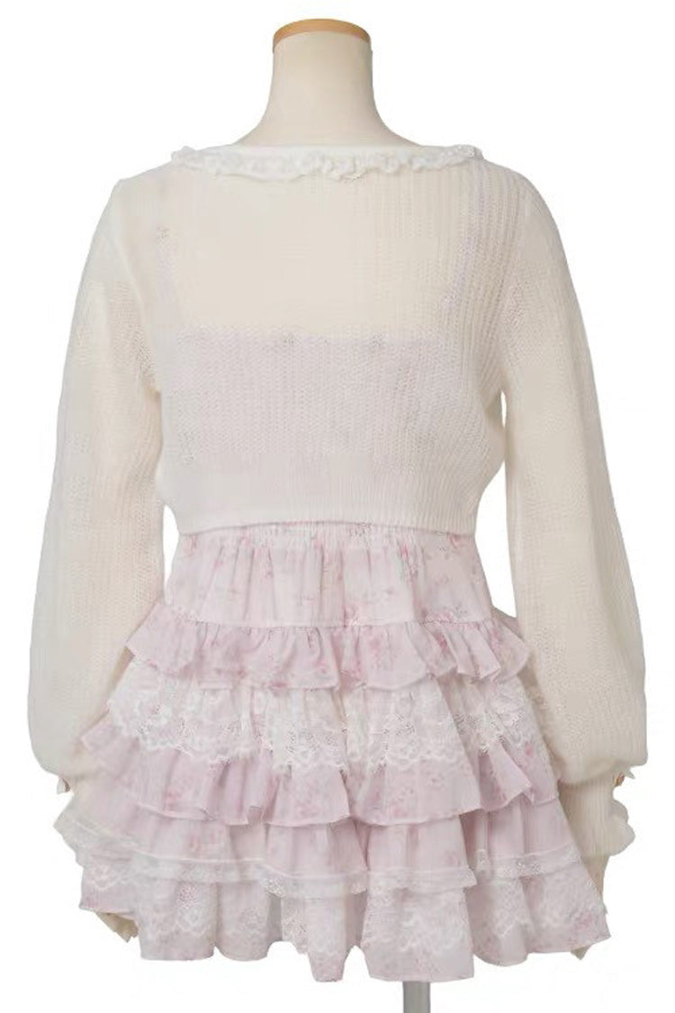 Multi-Layer Printed Ruffle Bow Sweet Dress Three Colors