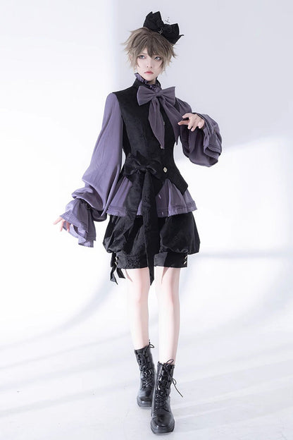 Ouji Vintage Gothic Rabbit-Hunt Print Lolita Waistcoat for Him