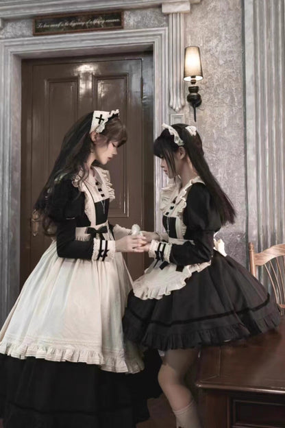 Classic Lolita Dress with Lapel Collar and Ruffle Details