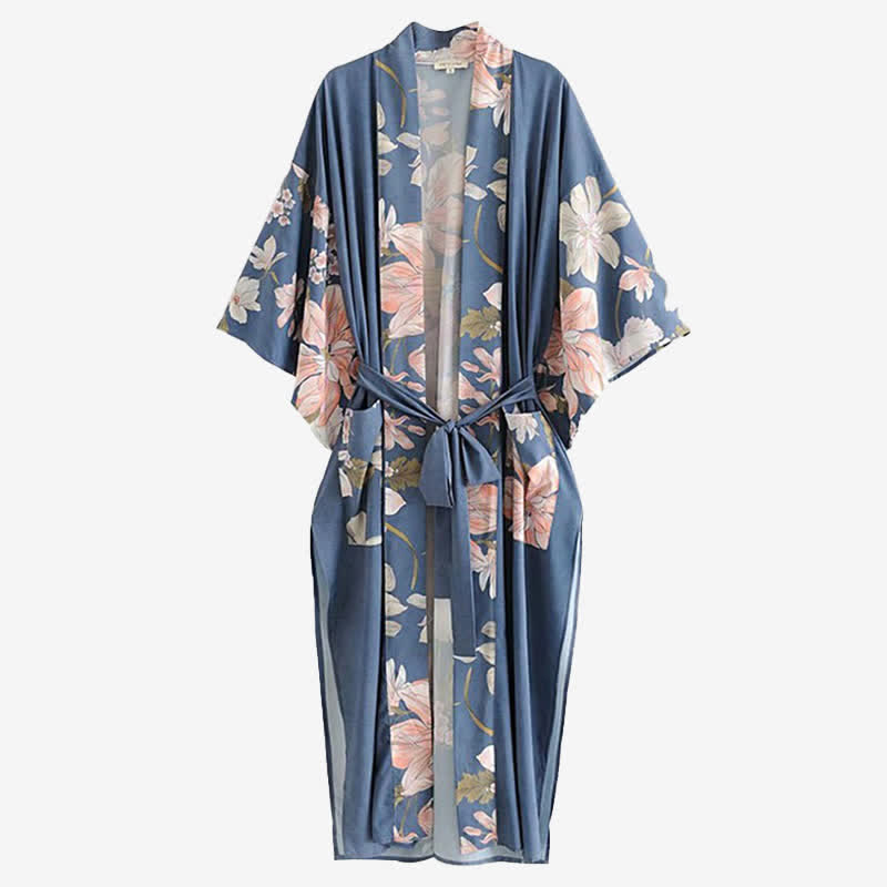 Floral Peacock Mermaid Print Robe Cardigan Outerwear