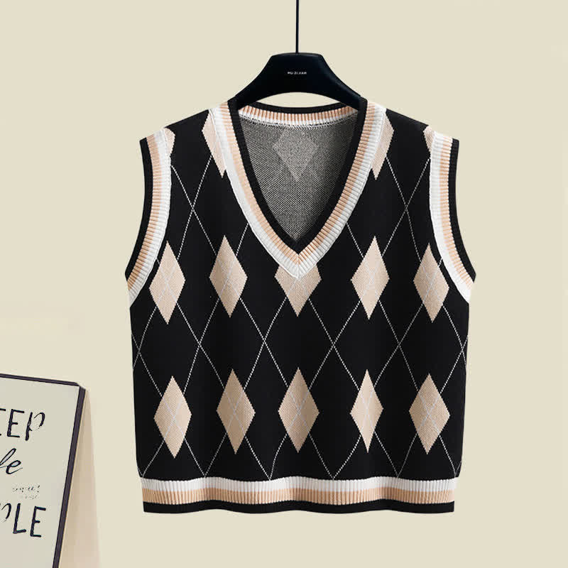 Dress Tie Print Vest Rhombus Lapel Set Pleated Shirt