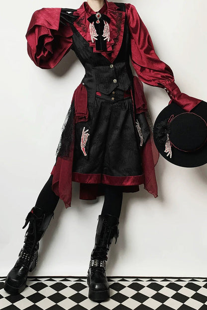 Moonlit Return Jacquard Ouji Lolita Set with Lace-Up - Noir