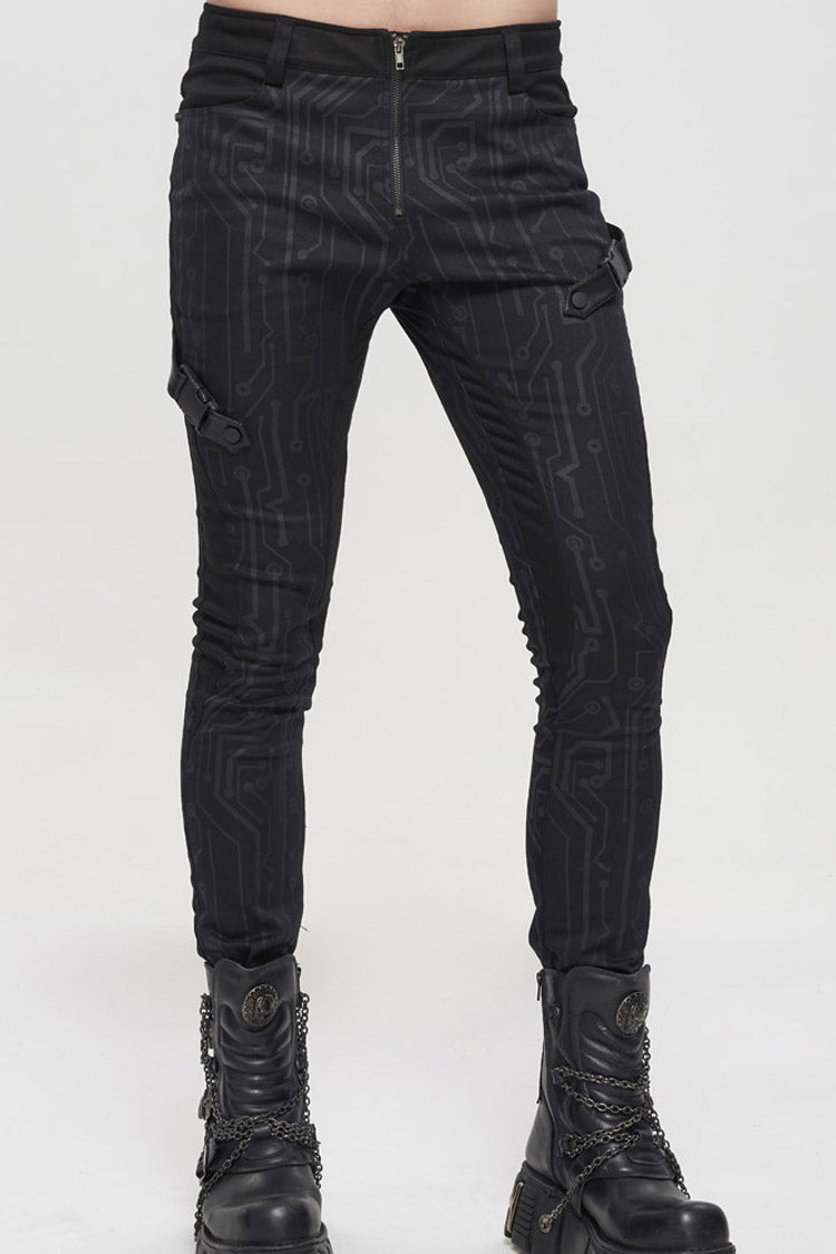Mens Asymmetric Trousers with Circuit Print