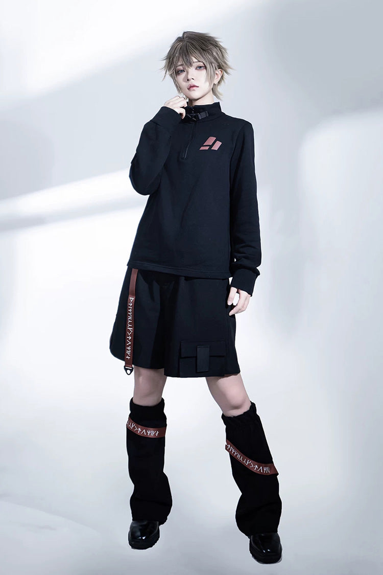 Stand Collar Long-Sleeve Gothic Prince Ouji Shorts Set
