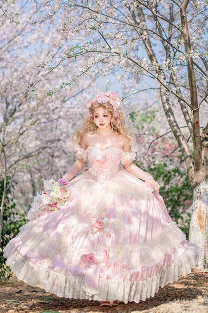 Pink Ruffle Bridal Bow Lace Sweet Princess Lolita Jumper - Love and Roses