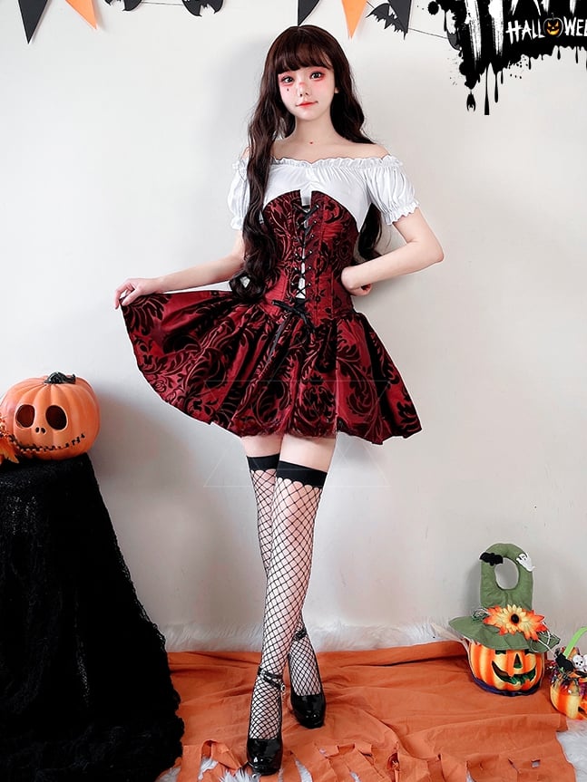 Halloween Vampire Red Costume Top and Skirt Set