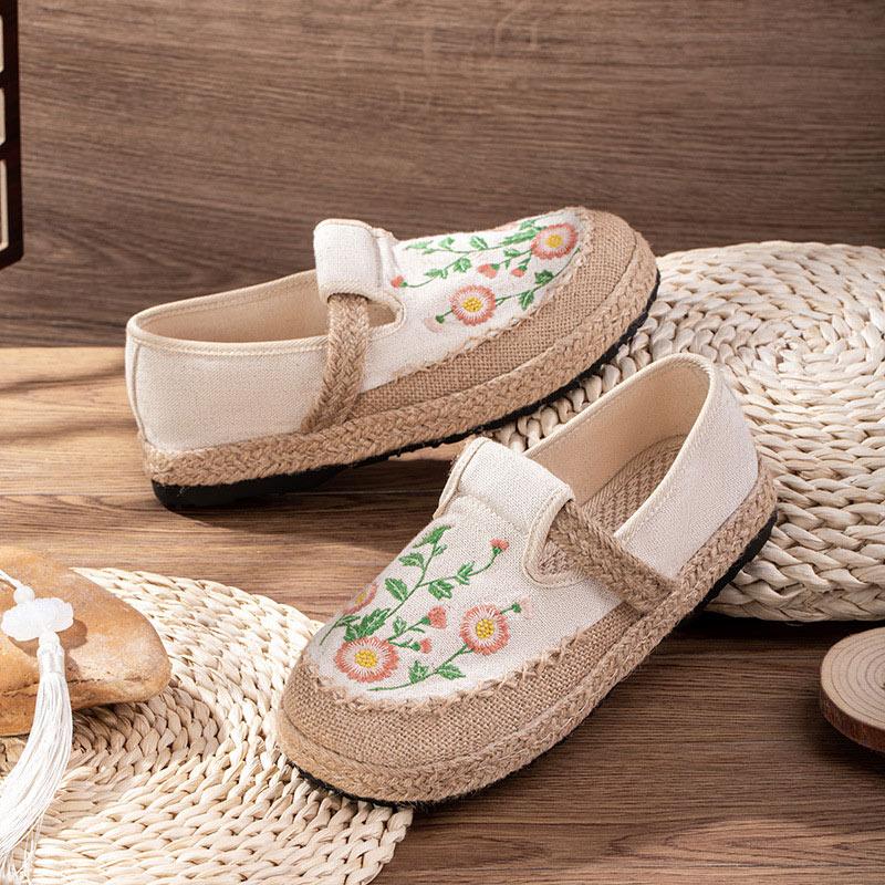 Vintage Stickerei Blumen Canvas flache Schuhe