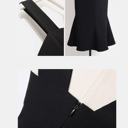 Print Slip Shirt Lapel Dress Fishtail Rhombus Tulle