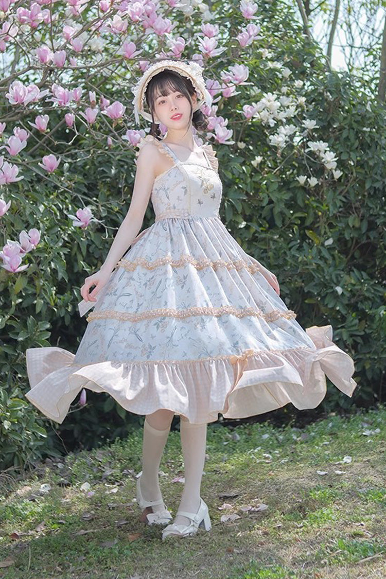 Summer Print Embellished Ruffle Lolita Jumper Dress